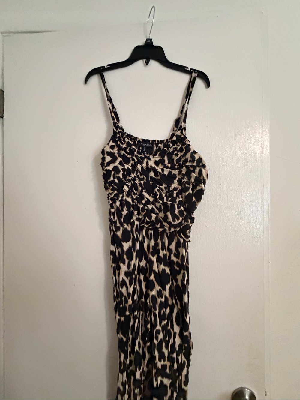 Leopard Print Spaghetti Strap Romper - Black & Cream